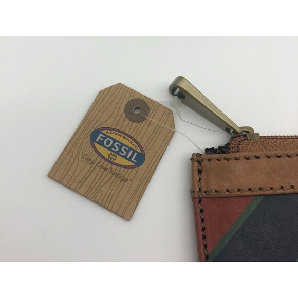 NEW Fossil Striped Leather Bag Pouch Cosmetic Toiletry Pencil Zip - Picture 2 of 6